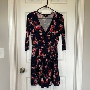 3/4 sleeve, IZ Byer, medium, soft navy floral dress